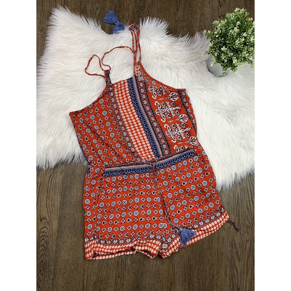 Tea & Cup Halter Style Tribal Print Romper Large